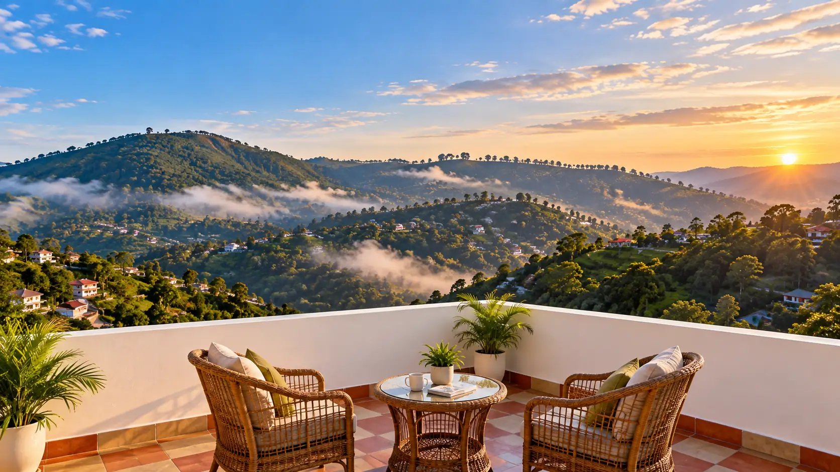 Terrace seating overlooking the Kodaikanal hills
